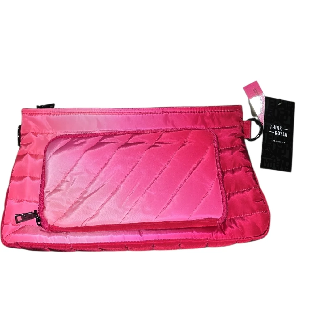 THINK ROYLN Bright Pink Quilted Wristlet Clutch With Strap, NWT!!!